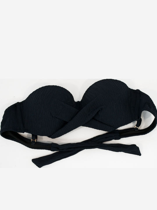Women's Strapless Push-up Underwire Bikini Wood Texture Black