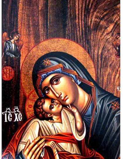 Icoană din lemn cu Fecioara Maria și Iisus Hristos 24x14cm