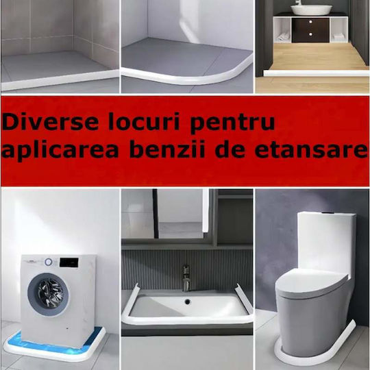 Bandă de etanșare autoadezivă groasă Siks Blat de bucătărie Cabină de duș Prag Cadă Fabricată din cauciuc siliconic premium Barieră de apă Înălțime 3 cm Lungime 200 cm Albă