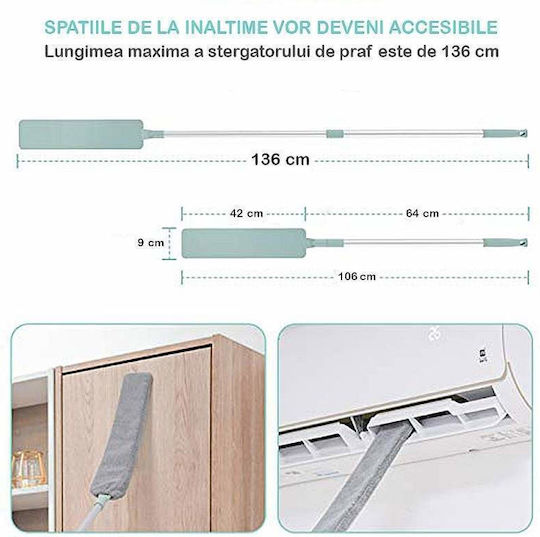 Siks Flexible Dust Wiper Extendable Handle Flat Base 136 Cm Turquoise