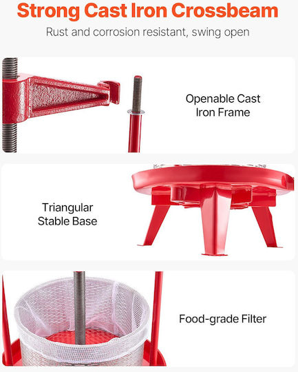 Vevor Fruit Wine Press Manual Wine Making 2.38 Gal/9L Stainless Steel