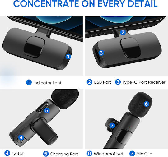 Apexel APL-MIC003 Ασύρματο Μικρόφωνο Πέτου, Clip On Δημοσιογραφικό