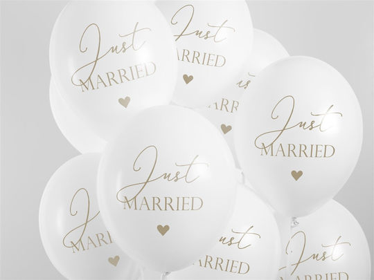 Σετ 6 Μπαλόνια Γάμου Latex Λευκά "just Married" 30εκ.