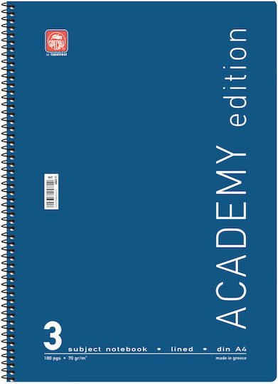Spiral A4 Academy Notebook 3 Subjects Blue