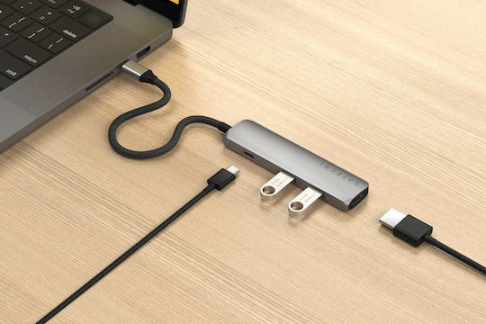 Satechi 4-in-1 Slim Multiport Adapter USB-C Docking Station with HDMI 4K PD Gray