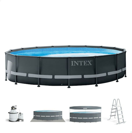 Intex Ultra Round Frame Στρογγυλή Πισίνα PVC 5700lt με Μεταλλικό Σκελετό 488x122εκ. Γκρι