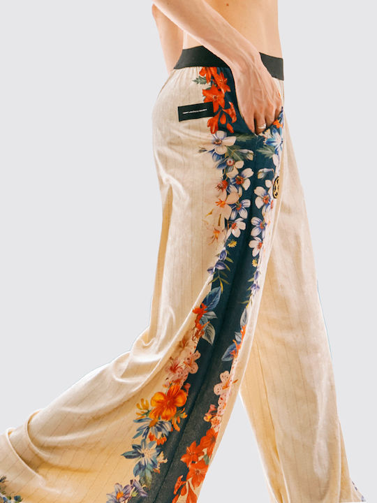 Dama Tesatura Pantaloni Floral Ecru
