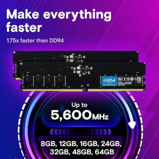 Crucial 128GB DDR5 RAM cu 2 module (2x64GB) și Viteză 5600 pentru