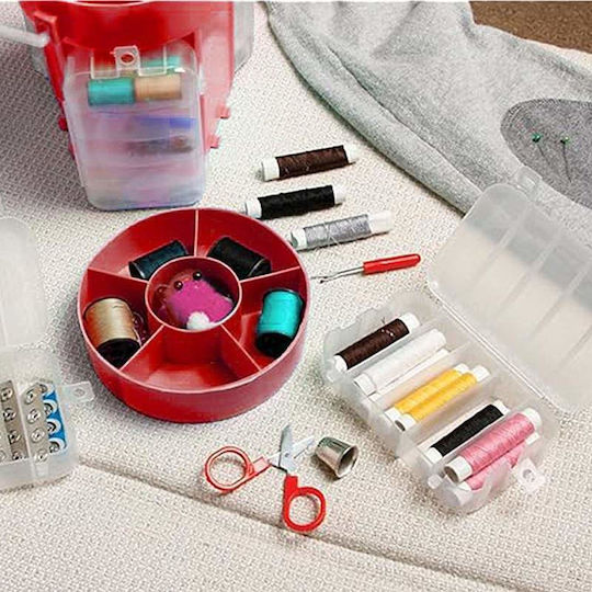 Set Portabil de Cusut Siks, Trusă Completă de Croitorie cu 210 Accesorii, Ață, Ace, Nasturi, Roșu
