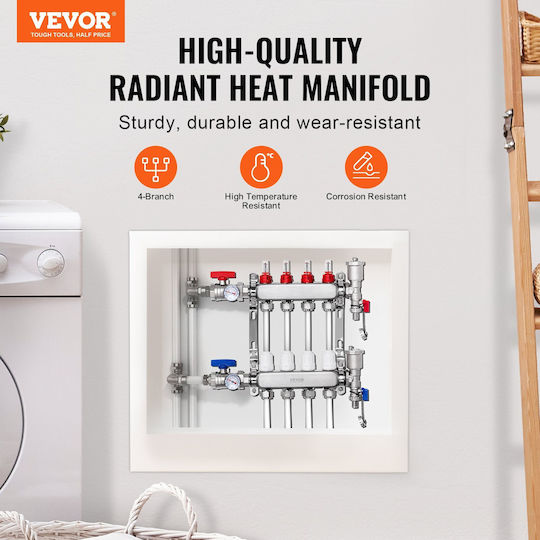 Vevor Underfloor Heating Manifold Set Pex Pipes 4 Branches