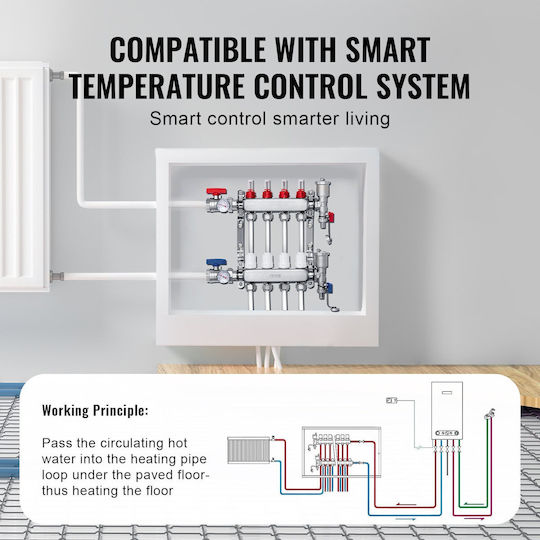 Vevor Underfloor Heating Manifold Set Pex Pipes 4 Branches