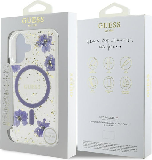 Guess Resin Flowers Umschlag Rückseite Kunststoff Lila (iPhone 16)
