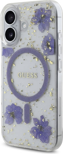 Guess Resin Flowers Umschlag Rückseite Kunststoff Lila (iPhone 16)