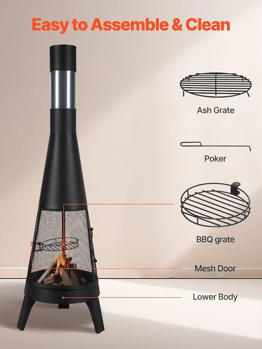 Vevor 20 In Chiminea Outdoor Wood Burning Firepit Grill Mesh & Chimney Coat