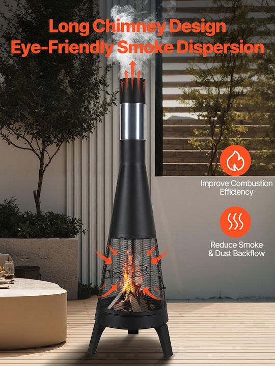 Vevor 20 In Chiminea Outdoor Wood Burning Firepit Grill Mesh & Chimney Coat