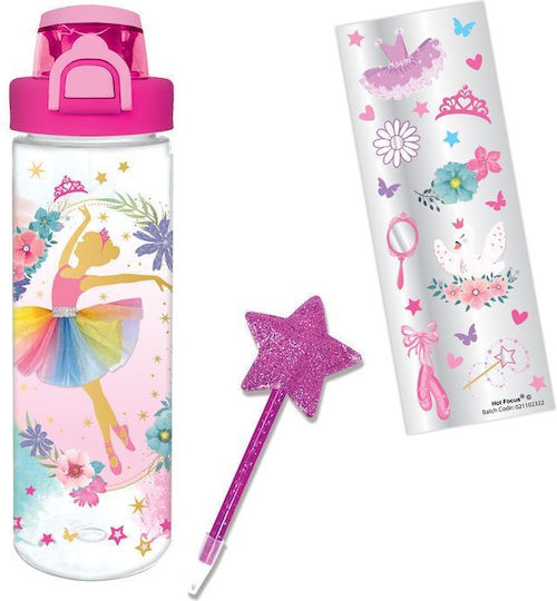 Sticlă de Apă cu Design Jucăuș Minunat, Autocolante Asortate cu Pix, Fete Fucsia Fucsia