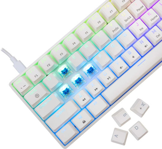 White Shark Shinobi 2 Gaming Μηχανικό Πληκτρολόγιο 40% με Custom Blue διακόπτες και RGB φωτισμό (Αγγλικό US) Λευκό