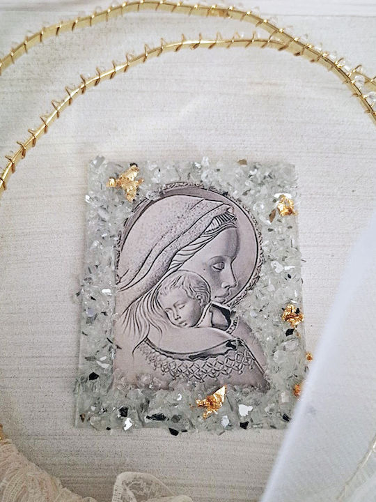 Luxury Wedding Crown Case Ivory-Gold Crystal Image, 30x30cm Glass