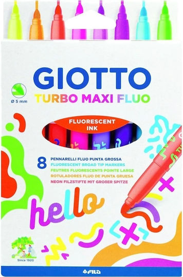 Giotto Turbo Maxi Fluo Neon Drawing Markers Thick Set 8pcs