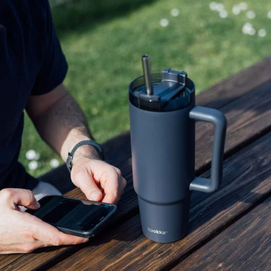 Quokka Handled Tumbler Θερμός Ανοξείδωτο BPA Free 950ml Black με Καλαμάκι και Λαβή