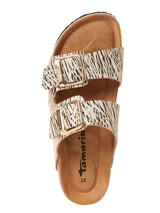 Leather Women's Flat Sandals in Beige Color