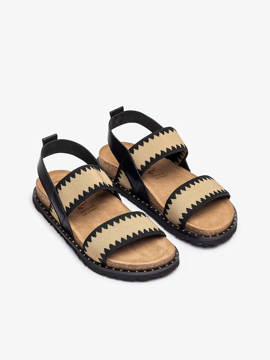 Leder Flache Damen Anatomisch Sandalen Schwarz