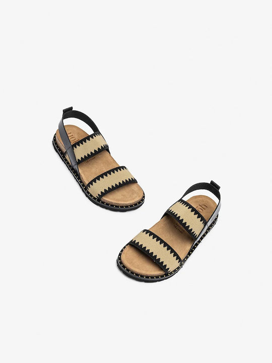 Leder Flache Damen Anatomisch Sandalen Schwarz