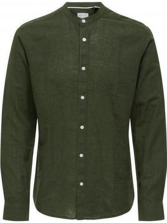 Дълъг ръкав Риза Каки