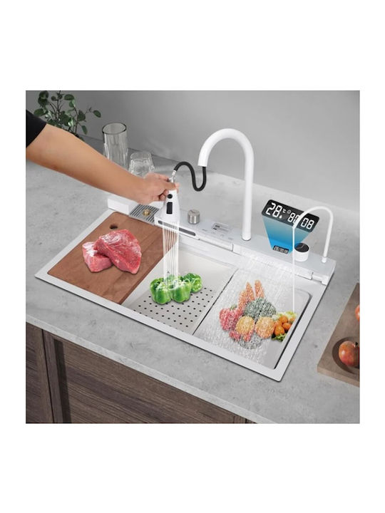 Drop-In Spüle Inox mit Wasserhahn B75xT46cm Weiß