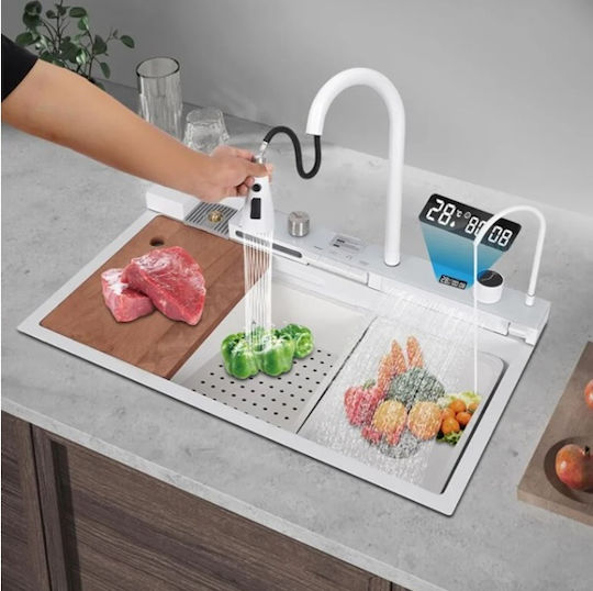 Chiuvetă De Bucătărie Drop-In Inox Cu Robinet L75xL46cm Argintie