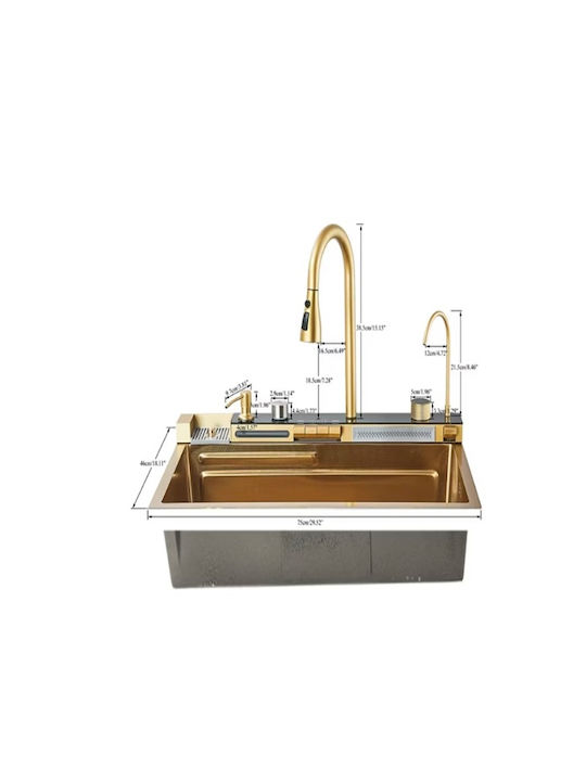 Drop-In Sink Inox with Faucet W75xD46cm Gold