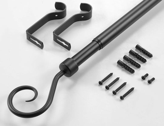 Douceur d'Intérieur Extendable Metallic Curtain Pole Arabesque Single Φ19mm 210-120cm Black