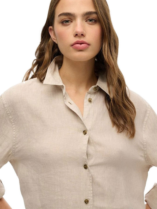 Casual Women's Linen Long Sleeve Shirt Pumice Stone Beige