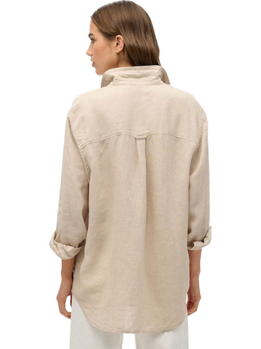 Casual Women's Linen Long Sleeve Shirt Pumice Stone Beige