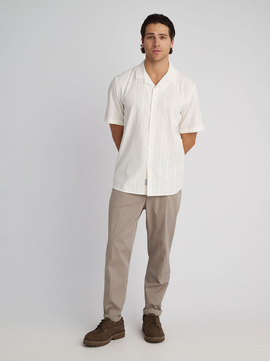 Ron Short Sleeve Cotton Shirt in Regular Fit Beige 61-208.053.N0070