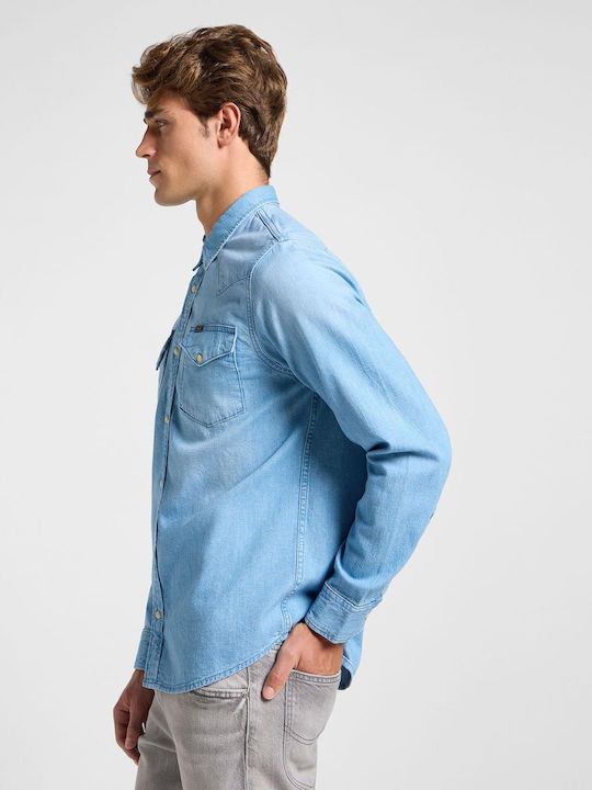 Western Long Sleeve Denim Overshirt in Regular Fit Starlight Wash