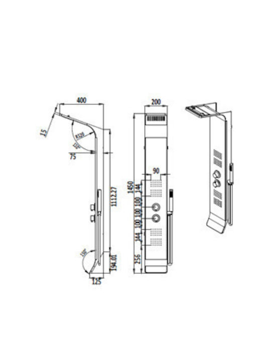 Acp Shower Column 145x200cm Hydromassage Brass Handle & Inox Head – Satin & Black