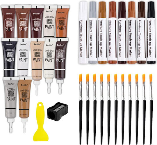Kit de Reparare a Suprafațelor din Lemn Newevo 8 Markere pe Bază de Ulei 8 Creioane cu Ceară 12 Tuburi de Vopsea 12 Pensule Ascuțitoare