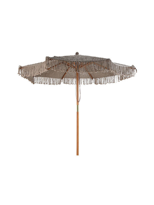 Garden & Terrace Floor Wooden Round Parasol with Flap Μπεζ