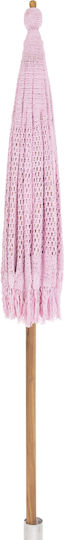 Professional Circular Wicker Umbrella with Wooden Frame in Pink F2xY2.5m