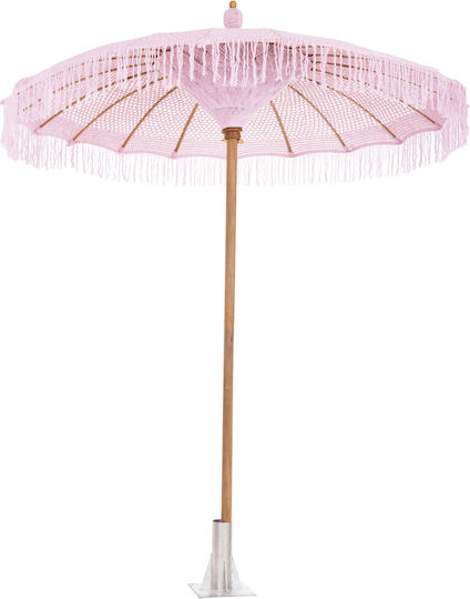 Professional Circular Wicker Umbrella with Wooden Frame in Pink F2xY2.5m