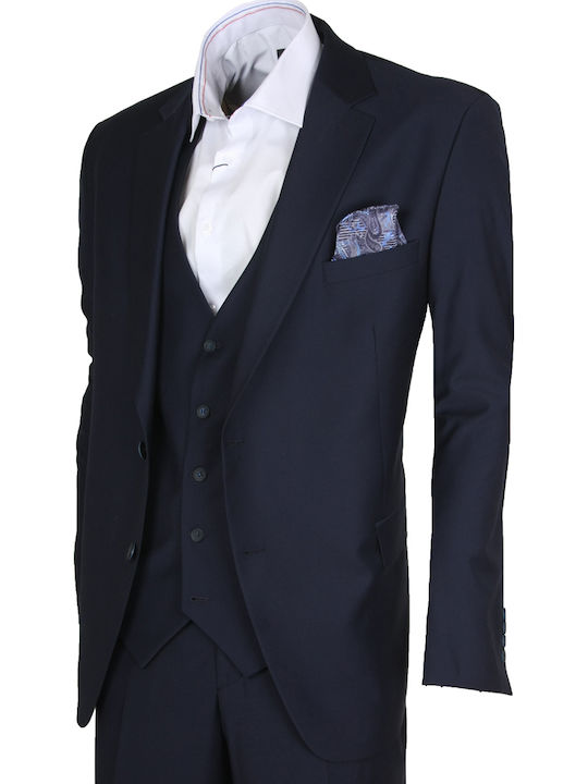 Men's Suit with Vest Regular Fit Blue