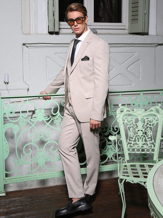 Men's Suit with Vest Beige