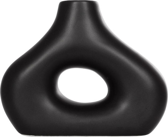 Globostar Artificial Garden Horizon 21252 Decorative Ceramic Vase Black D18 X W6 X H15 Cm