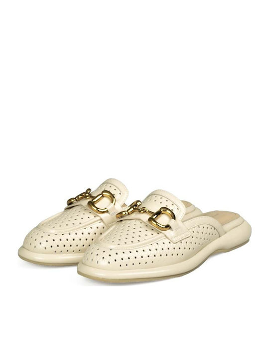 Leather Mules with Heel in White Color