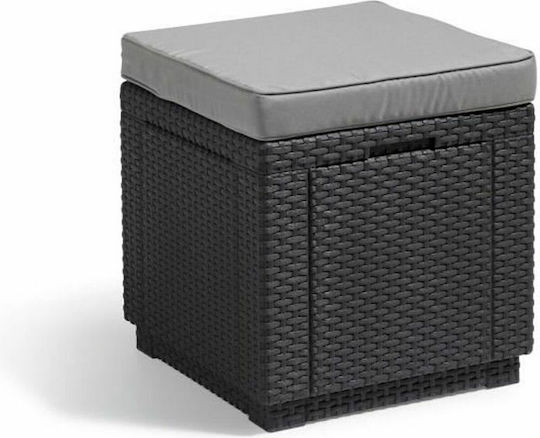 Σκαμπό Κύβος Εξωτερικού Χώρου Rattan Cube με Μαξιλάρι Γραφίτης 42x42x39cm