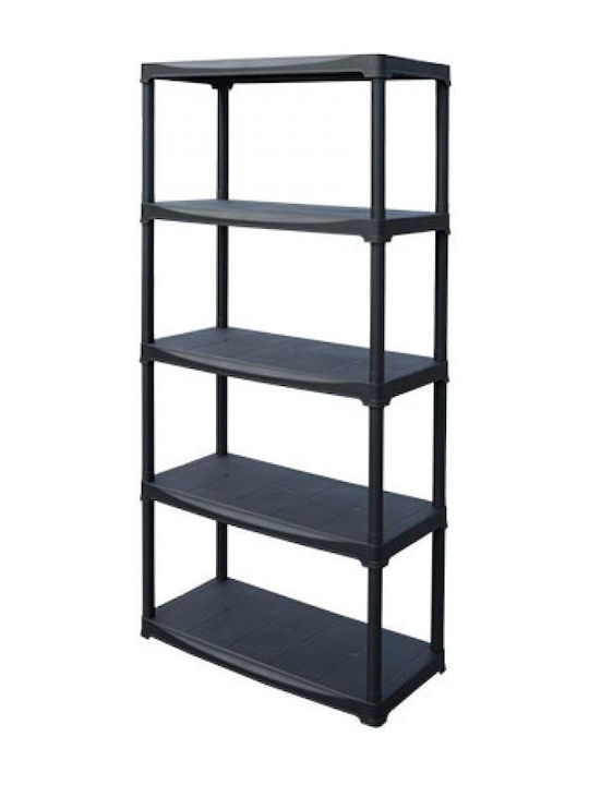 Plastic Outdoor Shelving Unit with 5 Shelves Black Linea Tempo 90x40x176cm