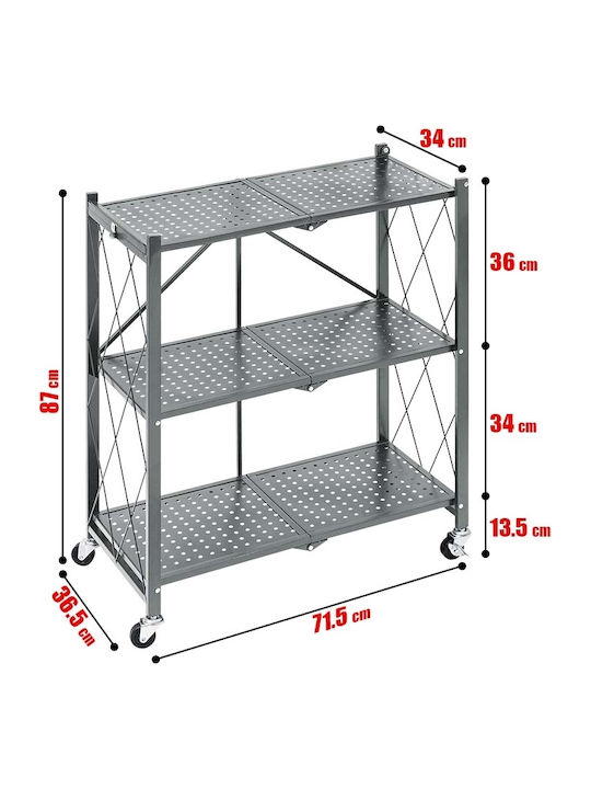 Ραφιέρα Metallisch mit 3 Regalen Gray 71.5x34x87cm