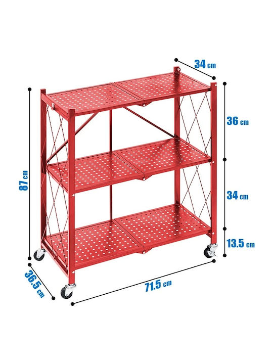 Metallic Outdoor Shelving Unit with 3 Shelves Red 71.5x34x87cm