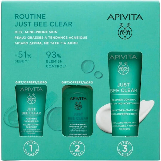 Apivita Routine Just Bee Clear Skin Care Set for Moisturizing 3pcs